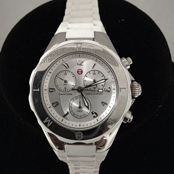 Michele Tahitian Chronograph Jelly Bean Quartz White Stainless Steel Watch Swiss